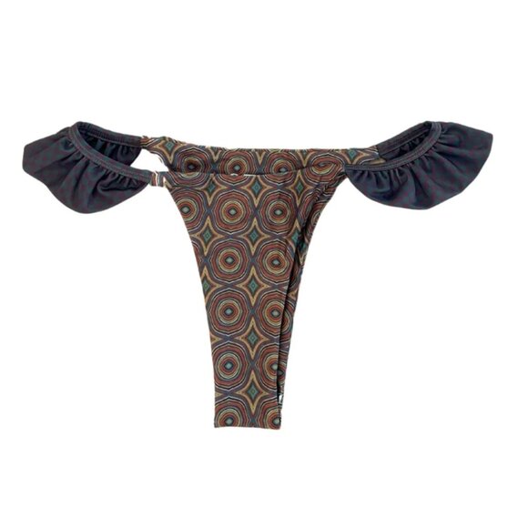 NWT Strawberry Milk Mob Espresso Bikini Bottom Ruffle Mixed Pattern Medium - Picture 2 of 5